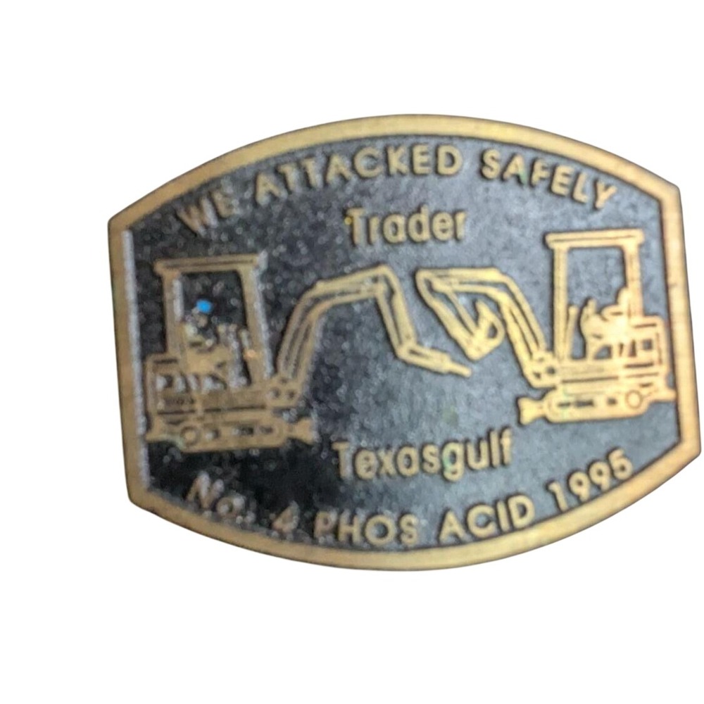 Vintage DynaBuckle Texasgulf 1995 Solid Brass Belt Buckle Excavator Industrial‎